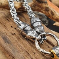 Massive Edelstahl Wikinger Halskette Thors Hammer mit Fenris Wolf Silber- & Goldfarben - 60 cm