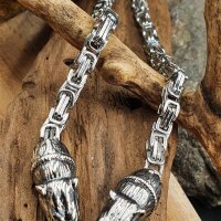 Massive Edelstahl Wikinger Halskette Thors Hammer mit Fenris Wolf Silber- & Goldfarben - 60 cm
