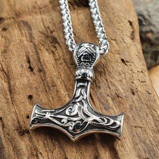 Anhänger Thors Hammer Wikinger Keltisch Edelstahl Halskette Lederkette