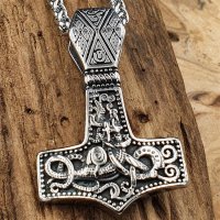 Edelstahl Halskette Thors Hammer "THURID" verziert mit der Midgardschlange - 60 cm
