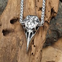 Edelstahl Wikinger Halskette Rabenschädel Anhänger verziert mit dem Helm of Awe - 60 cm