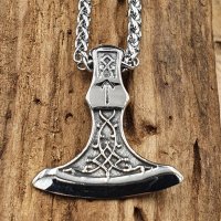 Edelstahl Halskette Mammenaxt "BIRGER"  mit keltischen Knoten und Futhark Runen - 60 cm