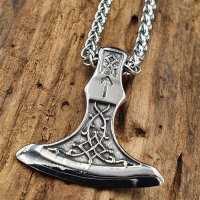 Edelstahl Halskette Mammenaxt "BIRGER"  mit keltischen Knoten und Futhark Runen - 60 cm