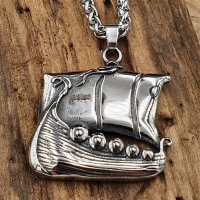 Edelstahl Halskette mit einem Wikingerschiff...