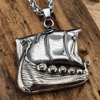 Edelstahl Halskette mit einem Wikingerschiff Anhänger "KNUD" - 60 cm