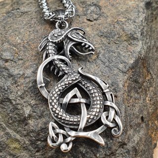 Edelstahl Halskette mit dem nordischen Drachen Anhänger "NIDHÖGGR"  - 60 cm