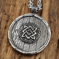 Edelstahl Halskette Wikingerschild mit Keltischen Knoten - Silberfarben  - 60 cm