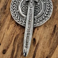 Kunstleder Wikinger Halskette mit Runenschwert mit Schild & Triskele Anhänger - 60 cm