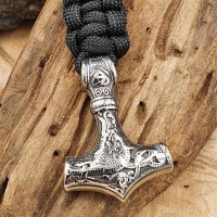 Paracord Armband Thors Hammer mit Wikinger Rune Tiwaz - Silberfarben