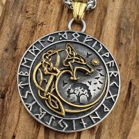 Edelstahl Halskette Hati im Runenkreis - Gold- und Silberfarben - 60 cm