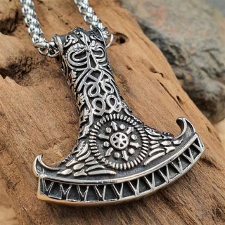 Edelstahl Halskette Mammenaxt mit Göttervater Odin - 60 cm