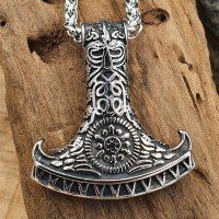 Edelstahl Halskette Mammenaxt mit Göttervater Odin -...