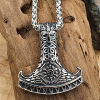 Edelstahl Halskette Mammenaxt mit Göttervater Odin - 60 cm