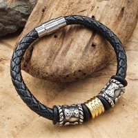 Wikinger Kunstlederarmband mit Thors Hammer aus Edelstahl