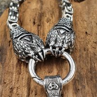 Massive Edelstahl Halskette "BERSERKER" mit Bärenpfoten und Thors Hammer - 60 cm