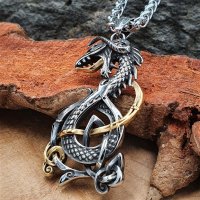 Edelstahl Halskette mit dem nordischen Drachen Anh&auml;nger &quot;NIDH&Ouml;GGR&quot; - gold &amp; silberfarbig - 60 cm