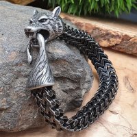 Edelstahl Wikinger Armkette Fenriswolf mit Kopf und Schwanz
