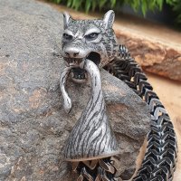 Edelstahl Wikinger Armkette Fenriswolf mit Kopf und Schwanz