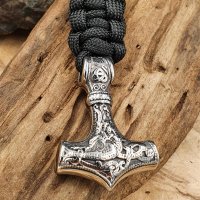 Paracord Armband Thors Hammer mit Wikinger Rune Tiwaz - Silberfarben 23 cm