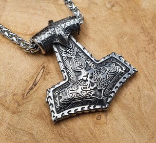 Massiver Thors Hammer Anh&auml;nger &quot;UBBA&quot; mit Halskette aus Edelstahl - 60 cm