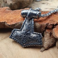 Massiver Thors Hammer Anh&auml;nger &quot;UBBA&quot; mit Halskette aus Edelstahl - 60 cm