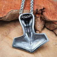 Thors Hammer mit Rabensch&auml;del Anh&auml;nger &quot;MY&Ouml;LN&quot; mit Halskette aus Edelstahl - silberfarbig - 60 cm