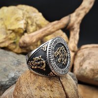 Fenris Wolf Ring, verziert mit Runen und Valknut "KALLUK" aus Edelstahl