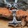 Massive Edelstahl Halskette Thors Hammer mit Fenris Wolf, verziert mit Wolfsklauen - Farbe silber - 60 cm