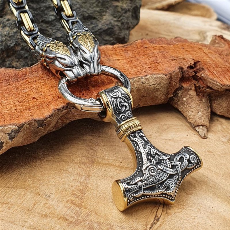 Anhänger Thors Hammer Wikinger Keltisch Edelstahl Halskette Lederkette