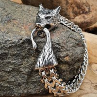 Edelstahl Wikinger Armkette Fenriswolf mit Kopf und Schwanz - silberfarben