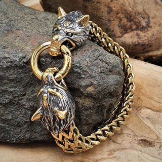 Edelstahl Wikinger Armkette Fenriswolf - Gold- und Silberfarben 19 cm