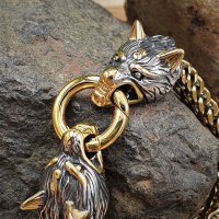 Edelstahl Wikinger Armkette Fenriswolf - Gold- und Silberfarben 19 cm