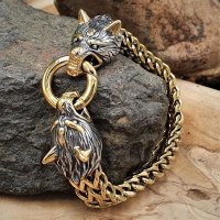 Edelstahl Wikinger Armkette Fenriswolf - Gold- und Silberfarben 21 cm