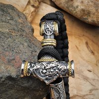 Paracord Armband "SIGURD" mit Thors Hammer aus Edelstahl - Gold- und Silberfarben 21 cm