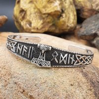 Wikinger Frauen Armreif mit Thorshammer und Runen verziert - 925 Sterling Silber