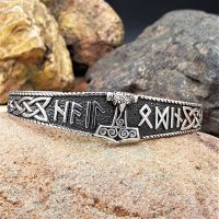 Wikinger Frauen Armreif mit Thorshammer und Runen verziert - 925 Sterling Silber