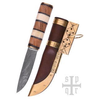 Wikinger-Messer aus Damaststahl mit Holz-/Knochengriff